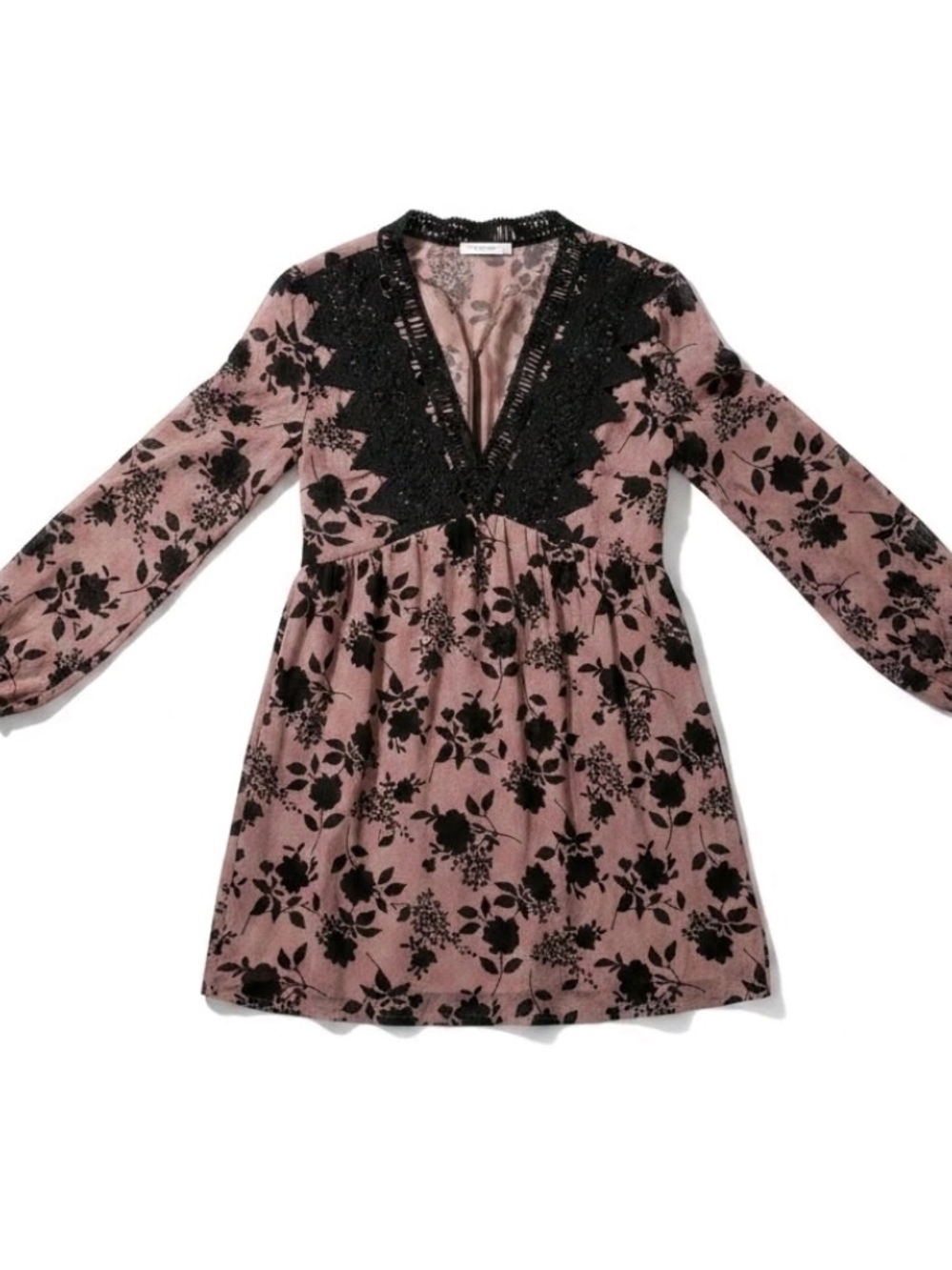entro Black Lace-Trimmed Mauve Pink Baby Doll Dress